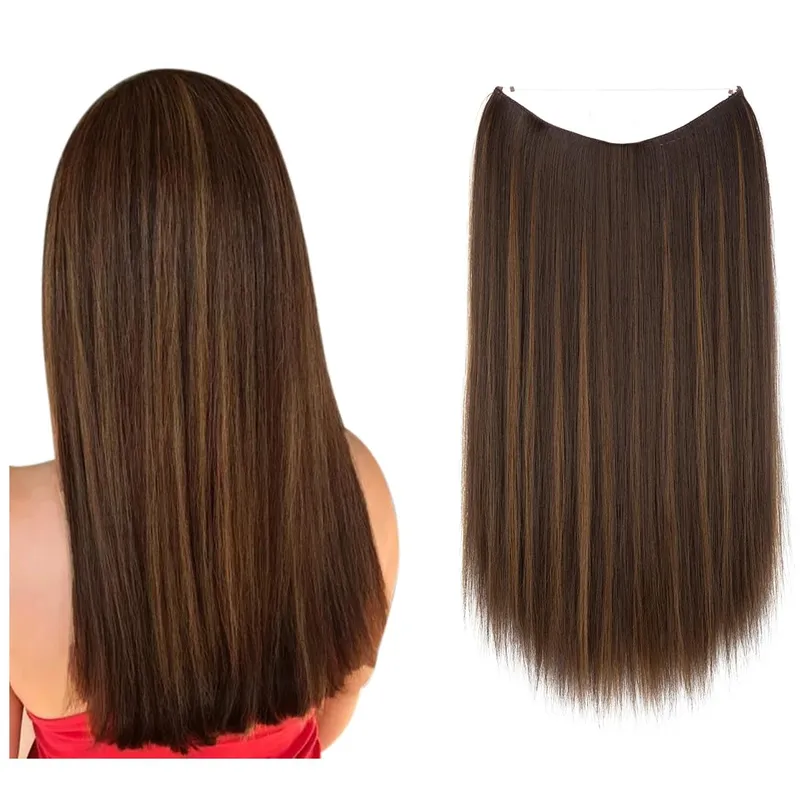 Premium Heat Resistant Synthetic Invisible Wire Hair Extensions With Clips Hairpieces Long Natural Straight Fake Hair For Woman — image 10