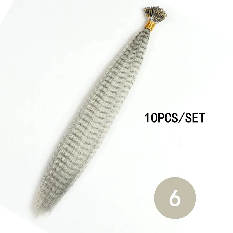 Synthetic Colored Feather Hair Extensions 16Inch 10 Pieces/Pack Blue Purple For Women Zebra Line Feather Hairpiece — image 13