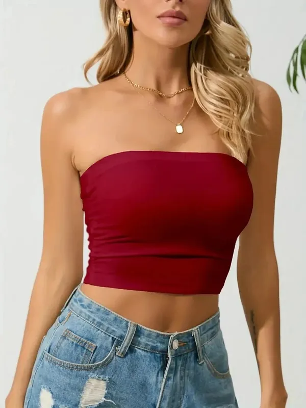 Women's Tank Top Cami Tank Top Solid Color Strapless Off-the-shoulder Short Bodice Summer Sexy Backless Short Tank Top — image 6