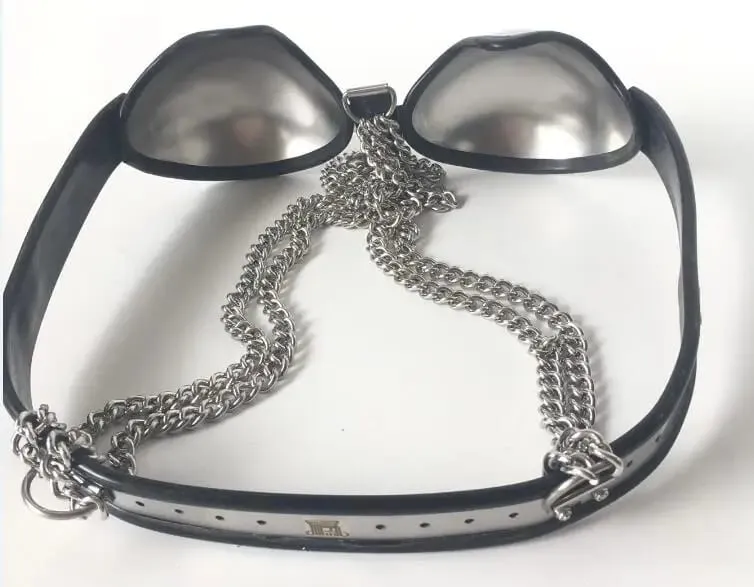 Reggiseno a fascia regolabile femminile in acciaio inossidabile Reggiseno a forma di seno con dispositivo di cintura di castità Bondage con serratura Ddsm Giocattolo del sesso 3 colori — image 5
