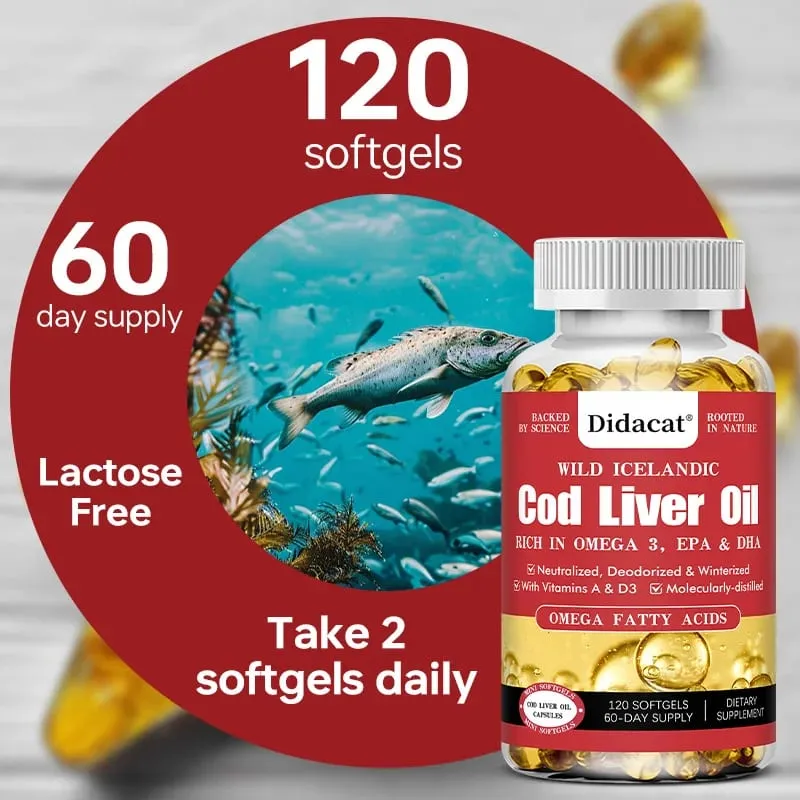 Cod Liver Oil Capsules Fish Oil Omega 3+ Vitamins A & D3 - Supports Heart Brain Vision & Joint Health — image 6
