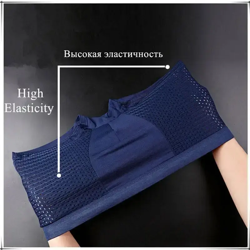 4 PCS/Lot Men's Panties Ice Silk Underpants Breathable Summer Man Shorts Boxers Underwear Homme Bamboo Hole Large Size 2XL-6XL — image 5
