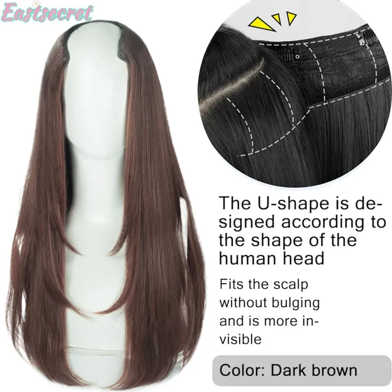 Synthetic Long Straight U-Shaped Arrangement Half Head Wig for Women Black Brown Clips in Hair Extension Natural Fake Hairpieces
