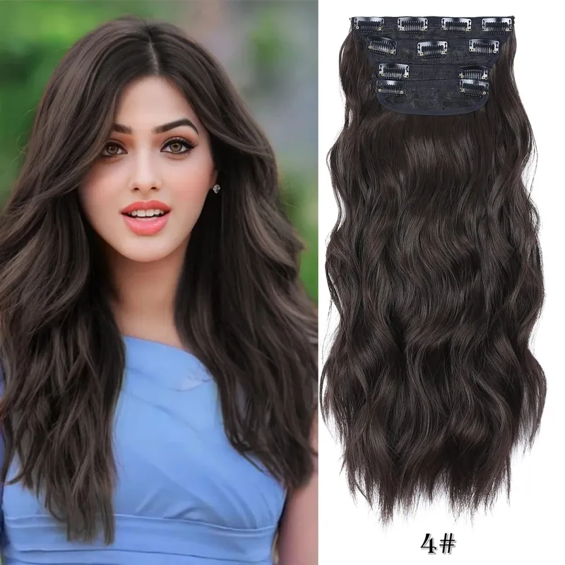 Leeons Wavy Clip In Hair Extensions 4 PCS Natural Soft Long Wavy Hairpieces Thick Double Weft Clip In Hair Extensions For Woman — image 14