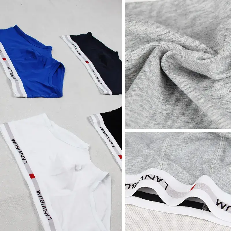 Roupa íntima masculina jovem em U levantada cintura baixa algodão quadrilátero calças cor sólida shorts masculinos grandes — image 12