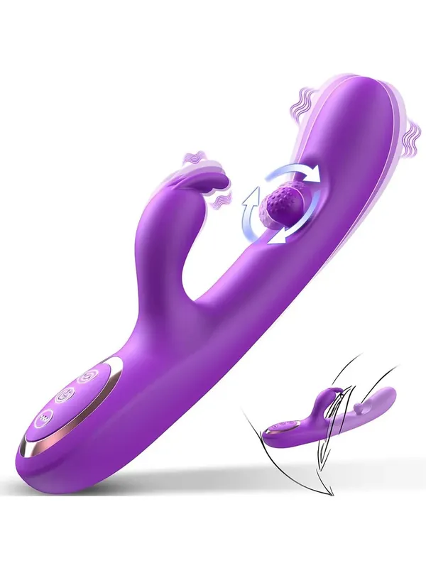 G Spot Dildo Vibrator 3 in 1 360° Rotation Powerful Clitoral Stimulator Soft Silicone Adults Product Sex Toy for Women Couple