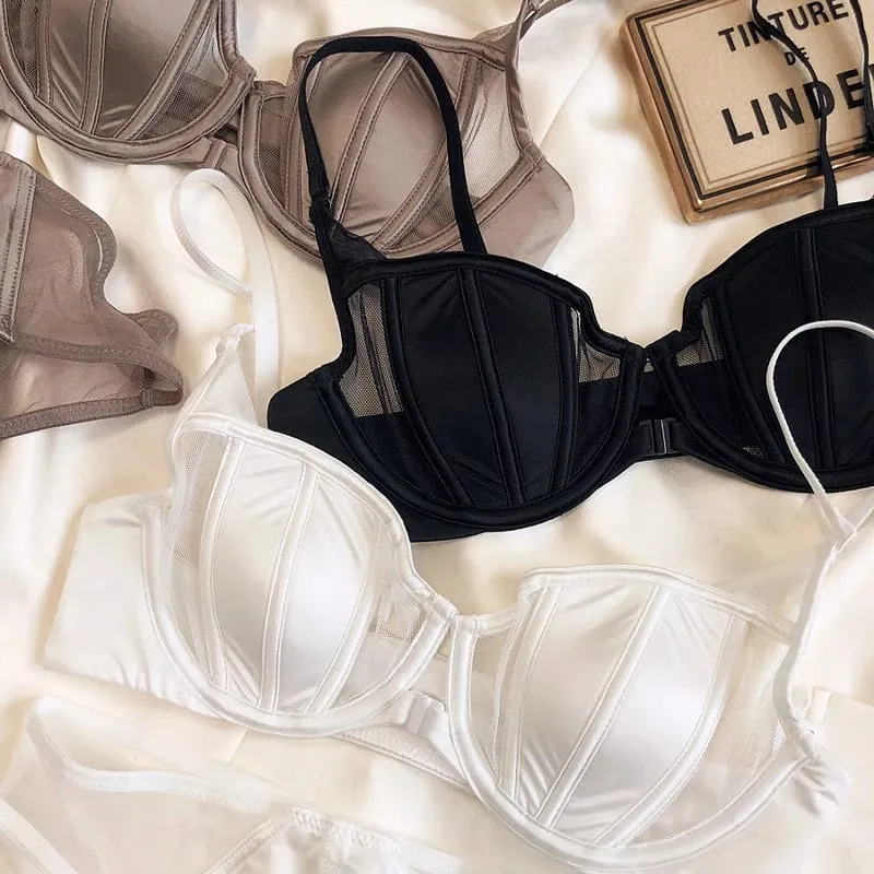 Cawan Nipis Renda Musim Panas Pakaian Dalam Wanita Gesper Depan Set Bra Tekan Ke Atas Brasi Tali Boleh Laras Pakaian Dalam Belakang Yang Cantik — image 5
