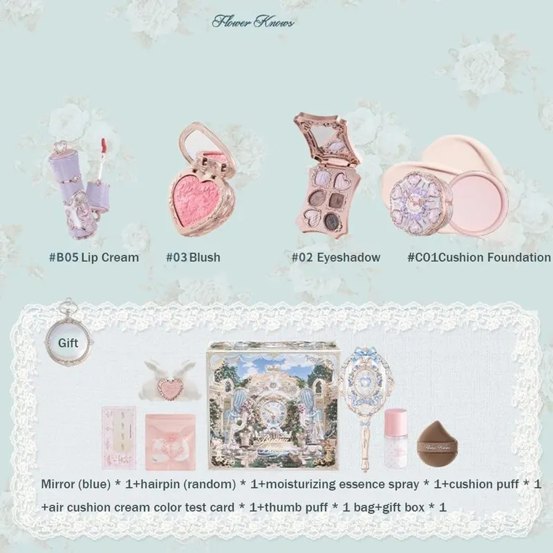 Flower Knows Bunny Garden Collection Lip Cream Blush Air Cushion CC Cream Liquid Foundation Makeup Set Full Professional — image 10