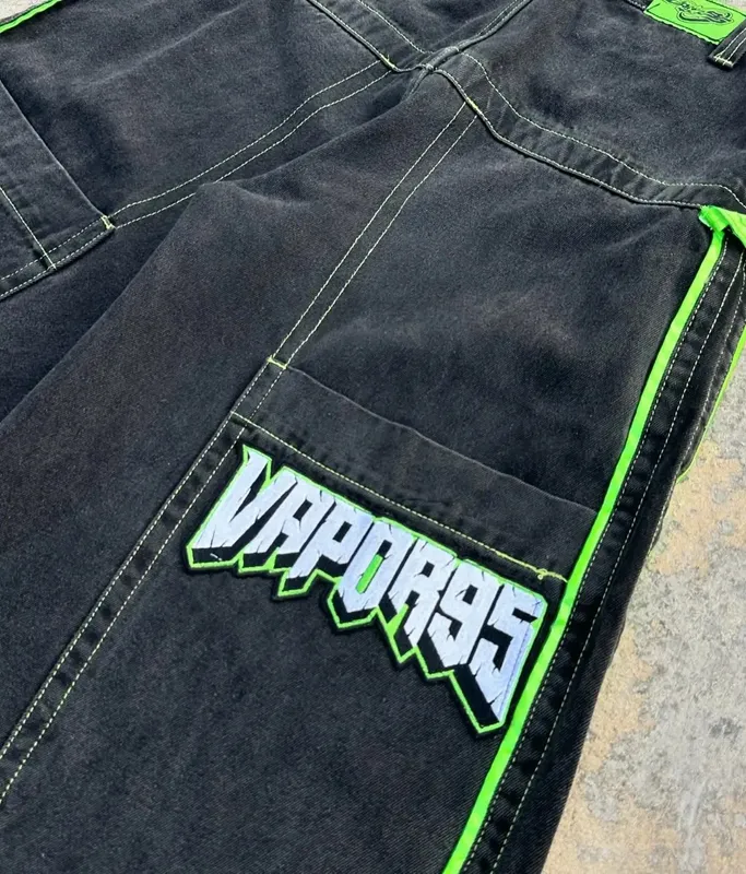 Vintage Men Jeans Gothic High Waist Wide Trouser Harajuku Vapor95 Denim Pants Embroidered Baggy Jeans Streetwear Y2K Jeans