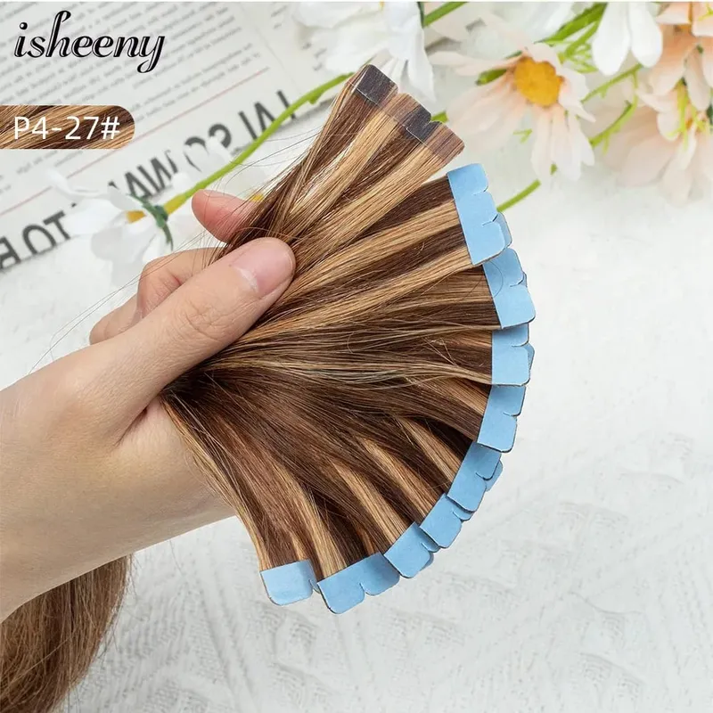 Blonde Mini Tape in Human Hair Extensions 12-24 Inches Seamless Adhesive Tape Hair on Glue 10pcs/pack Natural Straight Hair