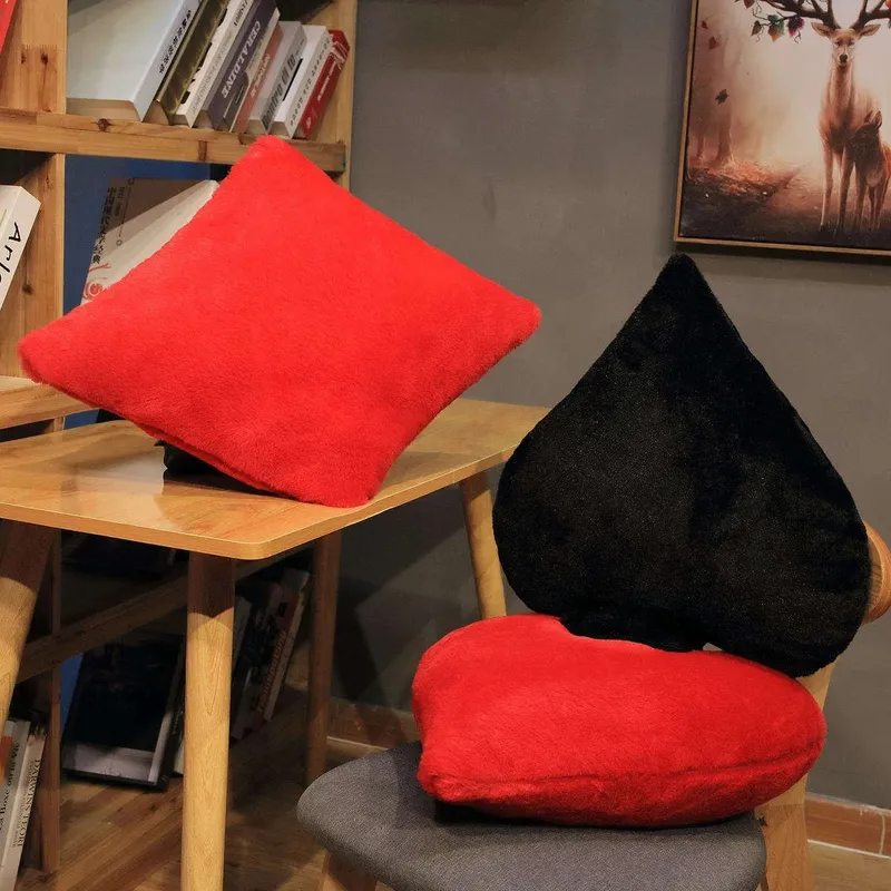 Creative Poker Card Plush Pillow Stuffed Red Heart Diamond Black Spade Club Soft Decorate For Sofa Chair Bed Man Gift — image 3