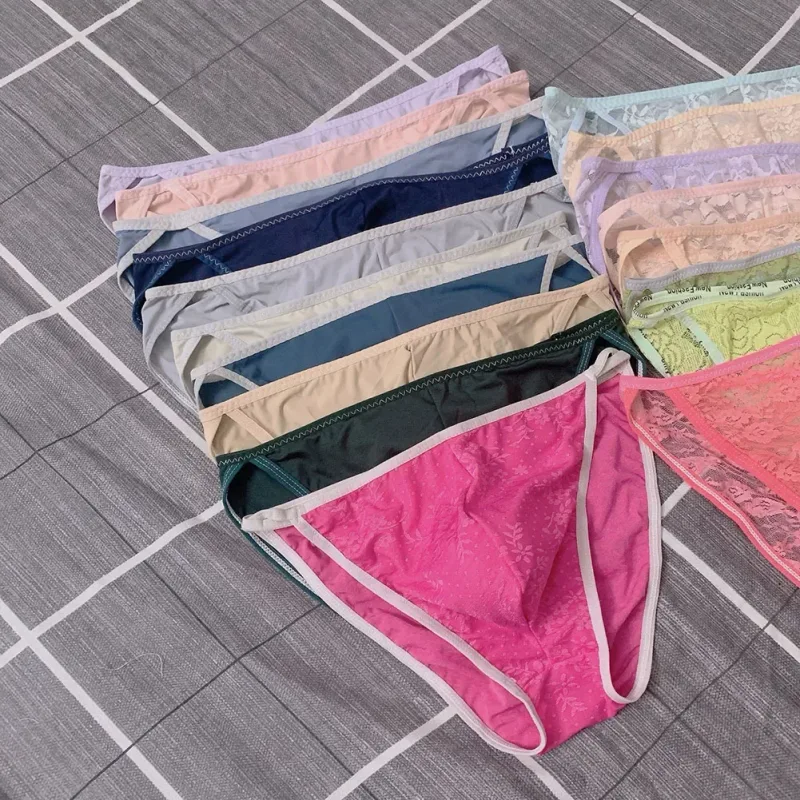 Random 1pc Men Briefs Bottoms Low Waist Transparent Lace Floral Lingerie Breathable Soft Summer Panties Underwear
