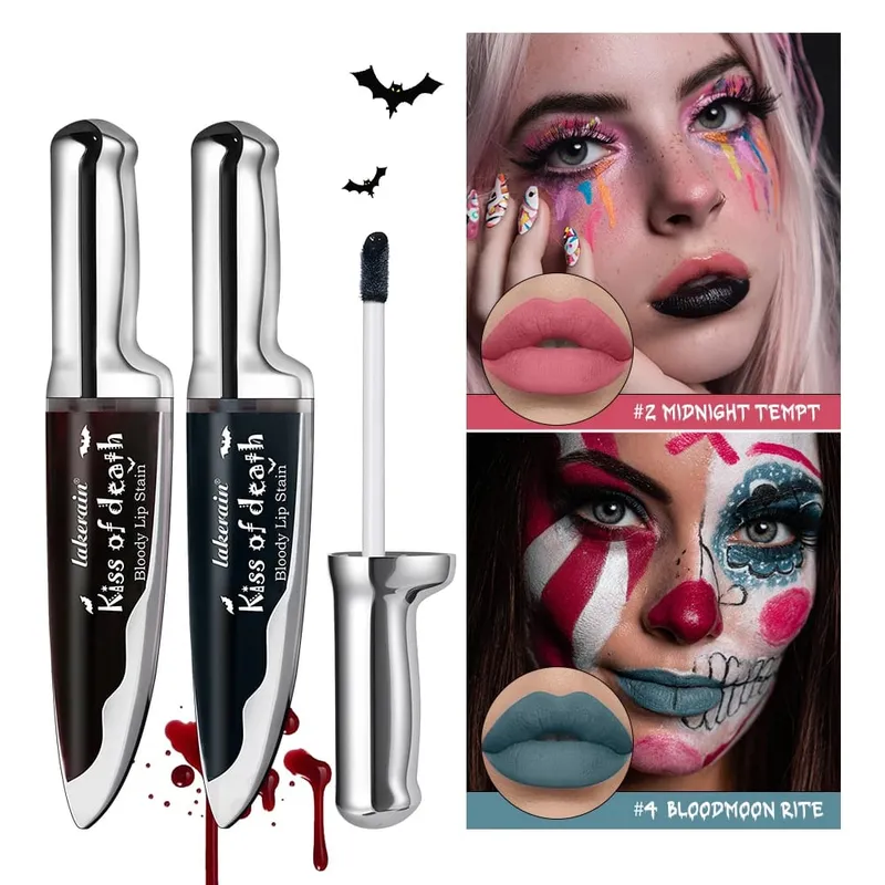5pcs Goth Halloween Makeup Set Foundation Stick Red Temporary Hair Color Spray Lip Stain Eyeshadow Stick Cosplay Party Makeup — image 2