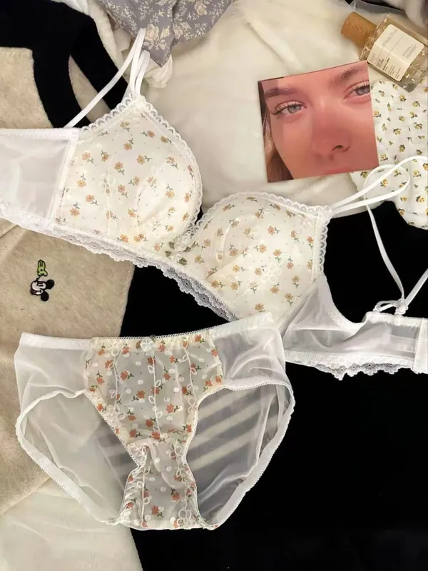 Luxury Sweet Underwear for Women Without Underwire Small Chest Push-up Anti-sag Comfortable Lace Sexy Pure Desire Bra Cover Set — image 10