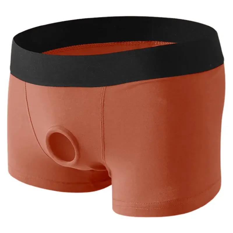 Men Trunks Silicone Ring Boxer Panties Delay Lock Essence Hole Underwear Underpants Hollow Breathable Gay Tangas Hombre — image 1