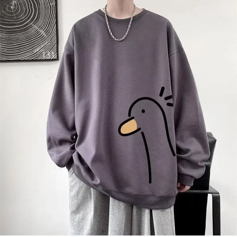 【M-8XL-Sweatshirts】 Übergroßes Herren-Sweatshirt, modisch, lockerer, langärmliger Paarkleidung mit gelbem Entendruck — image 3