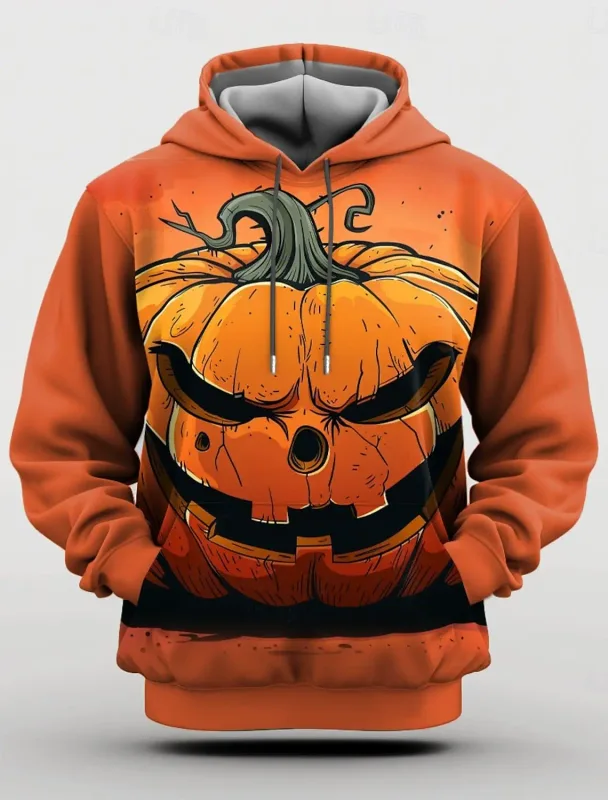 Halloween Men's Graphic Hoodie Pumpkin Prints Classic Casual 3D Pullover Holiday Fashion Hoodies Thin Style Long Sleeve Hooded — image 20
