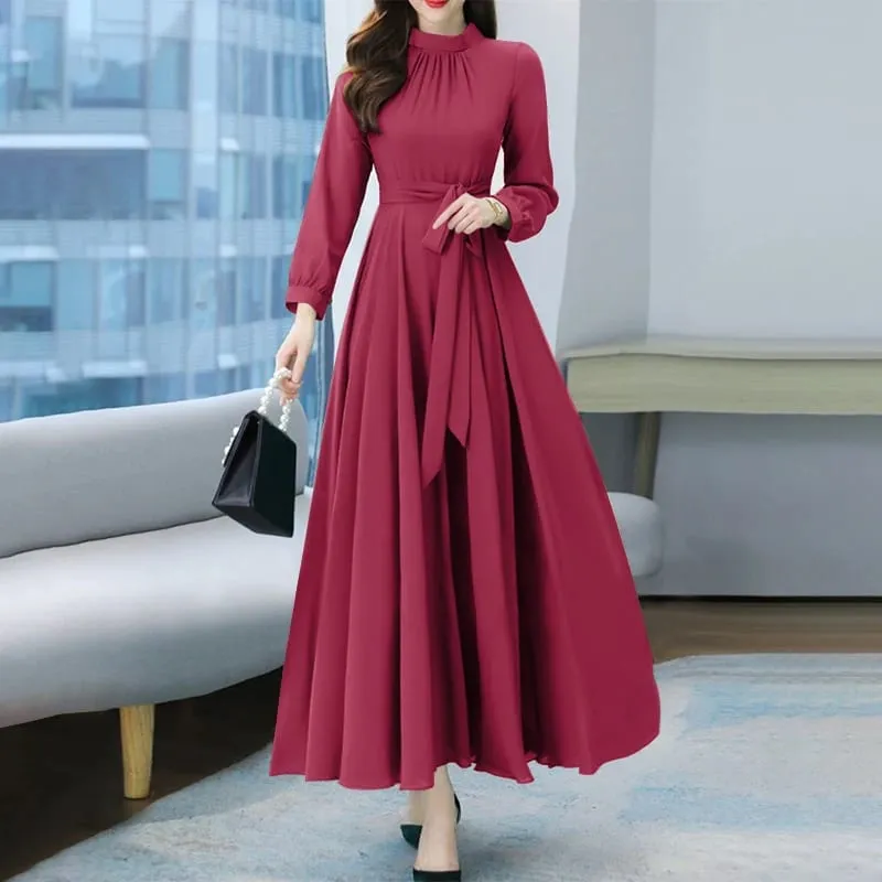 Women Long Sleeve A-line Sundress Spring Long Dress Autumn Solid Party Holiday Maxi Dresses Vestidos Femme Vintage Robe — image 10