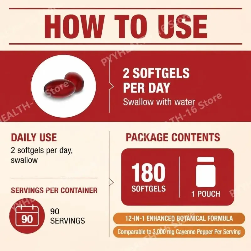 Docteat Cayenne Pepper 12-in-1 Softgels Immune Health and Bone Support with Berberine and Black Pepper Extract 180 Softgels — image 4
