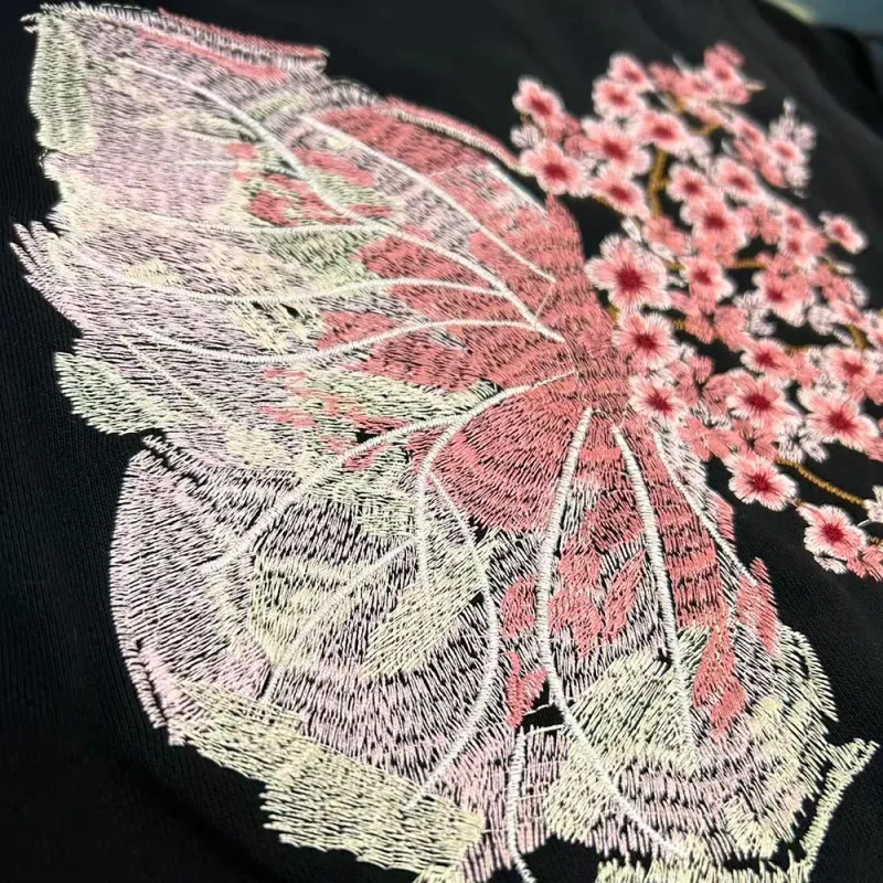 Man Hoodies 100% Cotton Butterfly Embroidery Harajuku Solid Pocket Hooded Sweatshirts Autumn Long Sleeve Loose Chinese Outwear — image 4