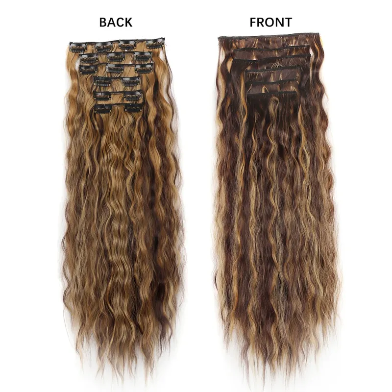 6PCS Clip In Hair Extensions Water Wave 20inch Long Synthetic Clip On Hairpiece Corn Wavy Style For Women Girls Daily Party