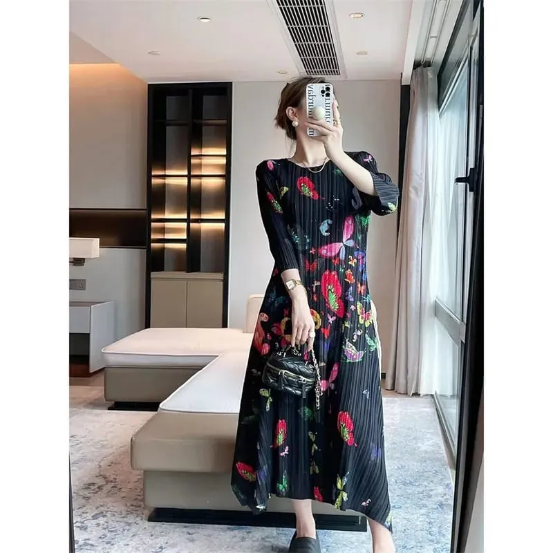Miyake Long Dress Pleated Evening Dresses Printed Female Summer Pleated Joker Fashion Light Luxury Elegant Ladies Style Dress — image 4