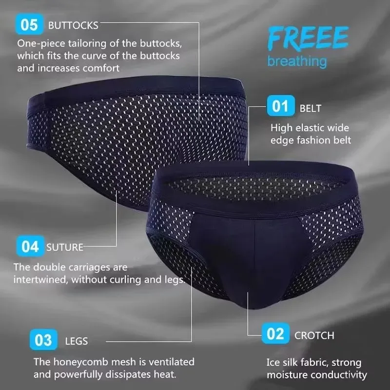 1/4 PCS Men Underwear Male Thin Breathable Triangle Panties for Men's Ice Silk Briefs Mesh Sexy Square Corner Pants for Shorts — image 23