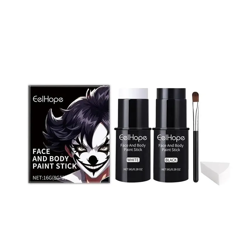 Halloween Black White Face Body Paint Kit Full Coverage Lighweight Foundation Clown Joker Makeup Festive Makeup Accessories Set