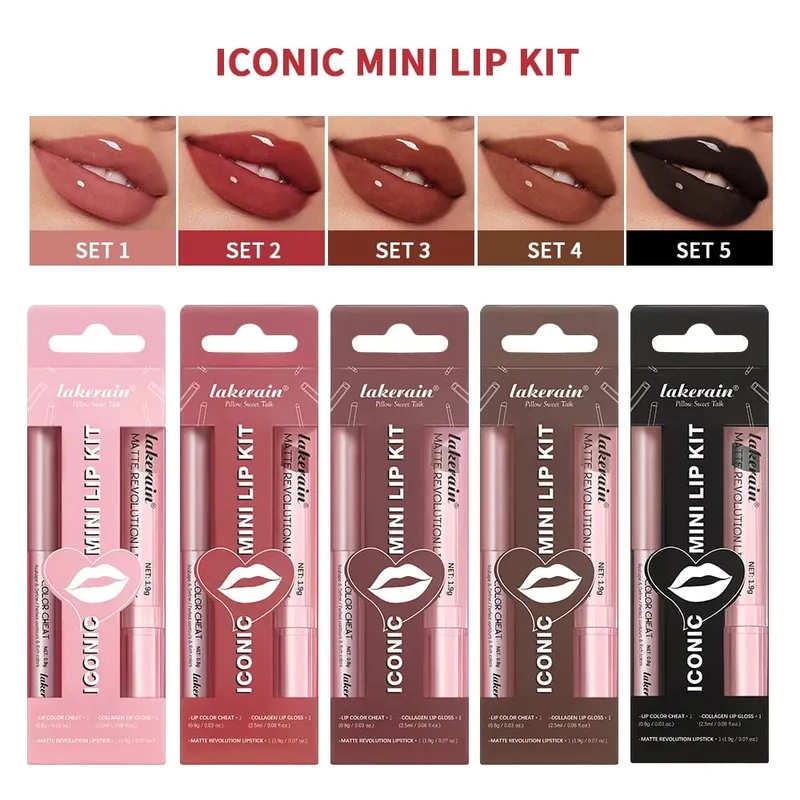 5 farve læbe liner + læbestift sæt og læbe plet let farve mat læbe kit læbestift Langvarig rød læbestift læbe makeup sæt — image 5