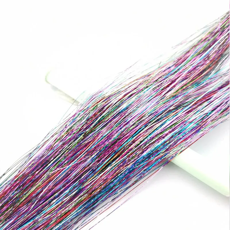 93/120cm Sparkle Synthetics Hair Extensions Tinsel Rainbow Colored Strands Girls Headwear Hairbinge Hair Laser False Decor