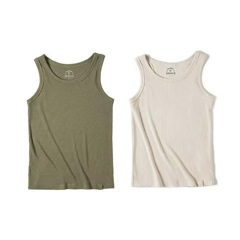 Maden Summer Sleeveless Knitted Tank Tops for Women Solid Color Casual Sports Vest Slim Fit Female Outer Wear Tops