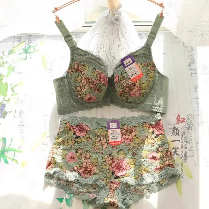 Women's Bra Set Sexy Lace Printed Embroidery Plus Size Full Cup Female Lingerie Suit 34 36 - 48 B C D E F — image 8