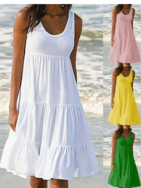 Oversized O Neck Sleeveless Ruffles Loose Beach Dress Women Boho Solid Color Plus Size Elegant Sundress Club Party Vestidos — image 2