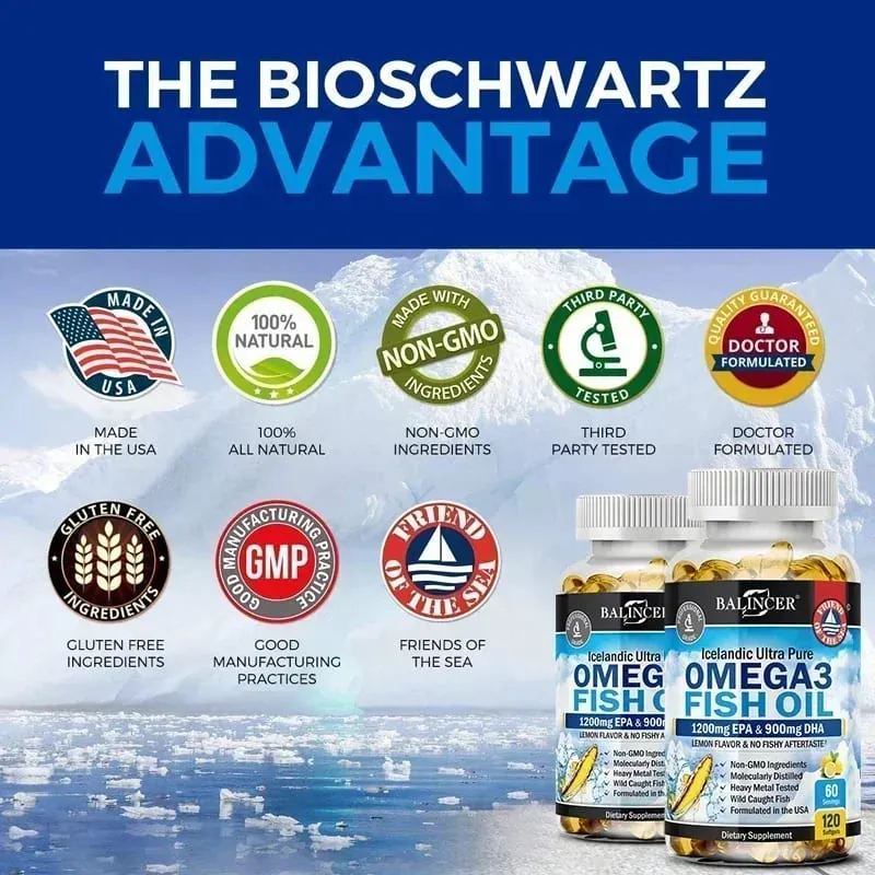 Balincer Omega 3 Fish Oil Dietary Supplement - DHA & EPA Nourishes Joint Eye Heart and Brain Health. Boosts Immunity Non-GMO