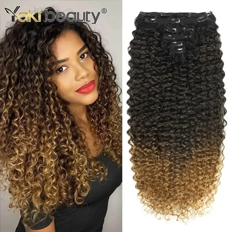 26'' Synthetic Jerry Curly Hair Extension Clip-In Double Weft 160g Full Head Organic Ice Silk Hairpiece Black/Brown — image 2