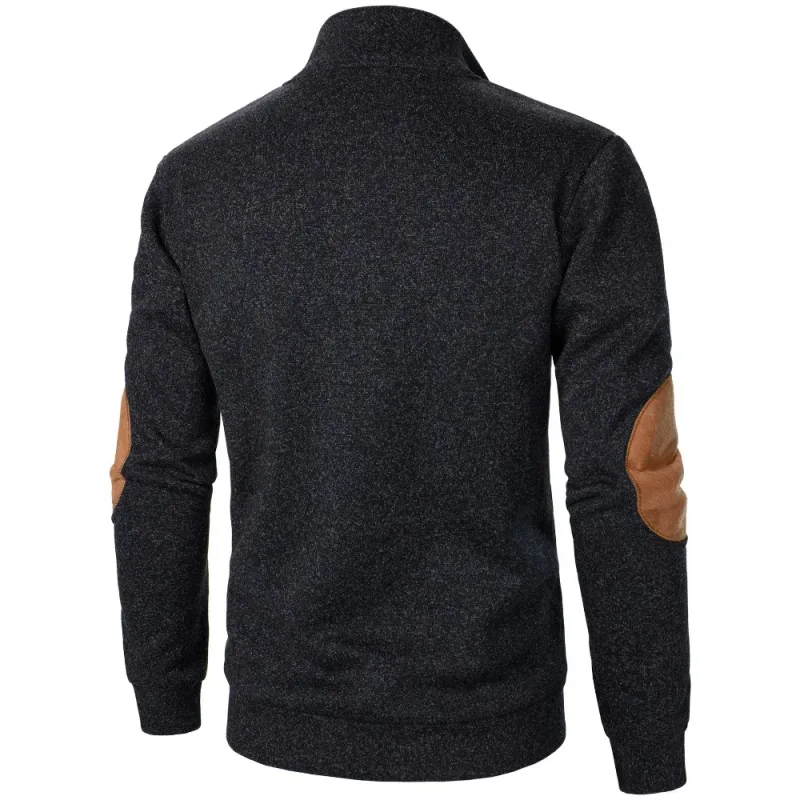 Men's Autumn Sweatshirt Patchwork Contrast Color Hoodies Stand Collar Men Botton Down Vintage Pullovers — image 5