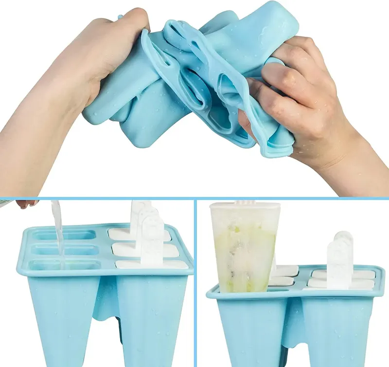Moldes para picolés, 6 peças, moldes de silicone para picolés, sem bpa, reutilizáveis, fácil liberação, fazer gelo — image 3