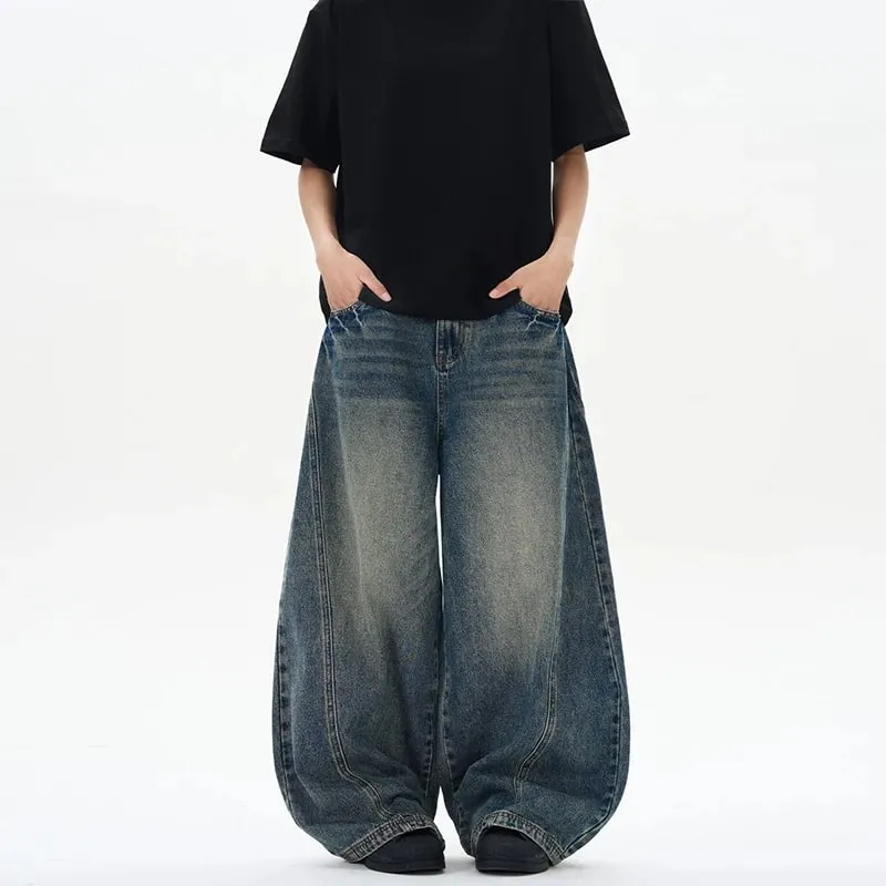 2025 Spring New Men's Jeans Oversized Wide Leg Pants Loose Vintage Patchwork Lightning Cracked Denim Trousers Streetwear Male — image 1