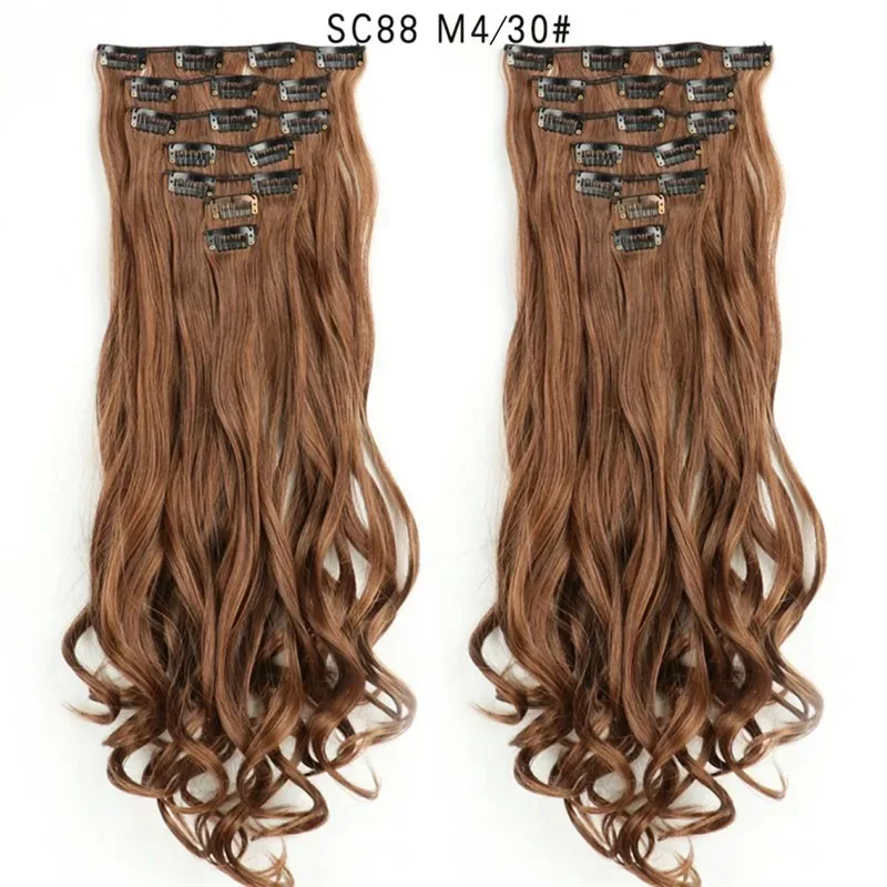 7Pcs/set 16 clips Synthetic Long wavy Hair Extensions Clips in Hair black Brown Suitable for Women Wig Hairpieces