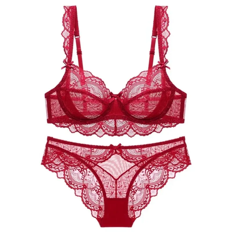 Deep Cleavage Push Up Bra Lace Lingerie Set Women Anti Sagging Sheer Comfort Bralette All Sizes Underwear Sexy & Confident
