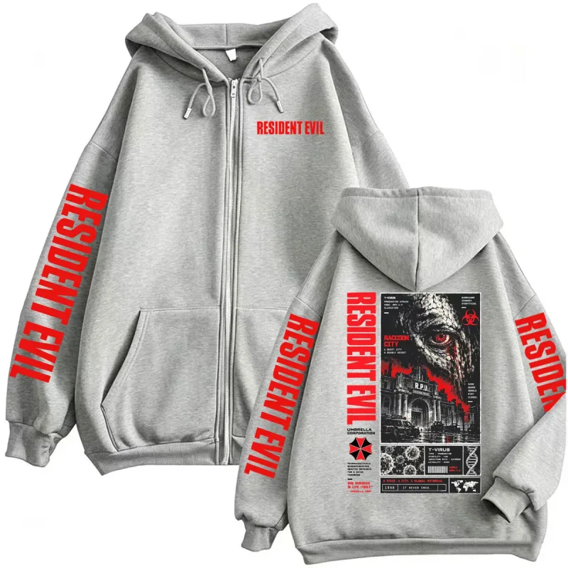 Vintaj Resident Evil T-Virus Permainan Seram Zip Up Hoodies Lelaki Wanita Harajuku Gothic Fesyen Jaket Sweatshirts Kot Streetwear — image 6