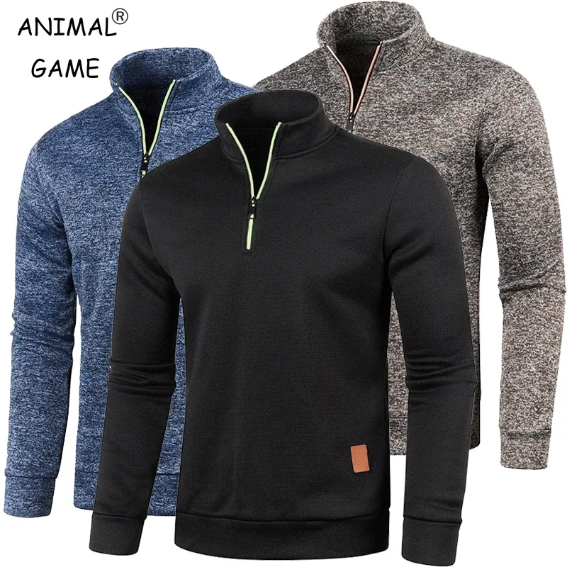 Autumn Men's Half Zipper Sweatshirts Long Sleeve Solid Color Pullover Turtleneck Streetwear Winter Warm Jacket Sport Coats — image 11