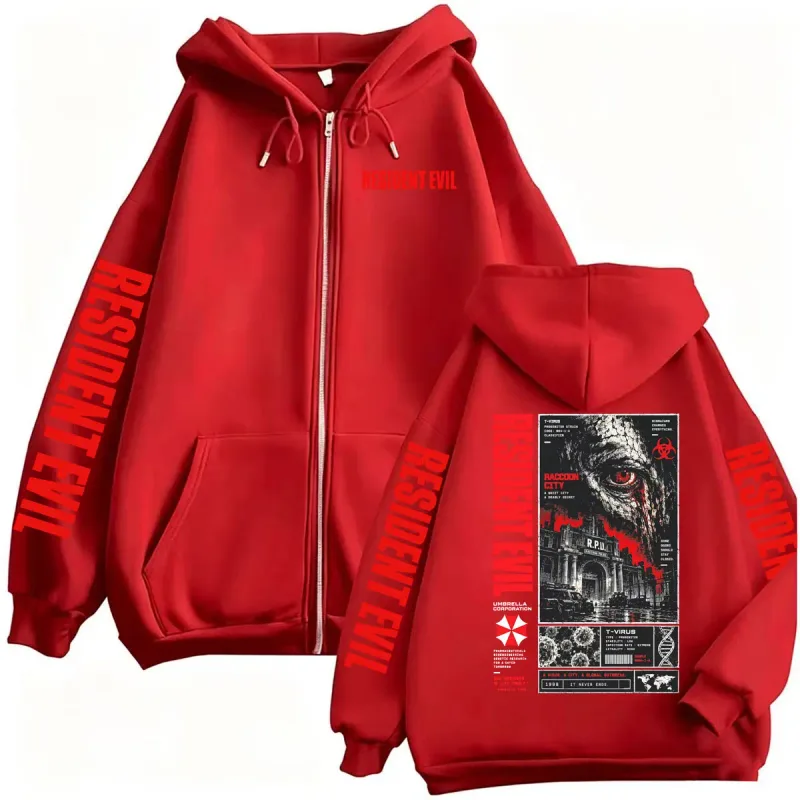 Vintaj Resident Evil T-Virus Permainan Seram Zip Up Hoodies Lelaki Wanita Harajuku Gothic Fesyen Jaket Sweatshirts Kot Streetwear — image 9