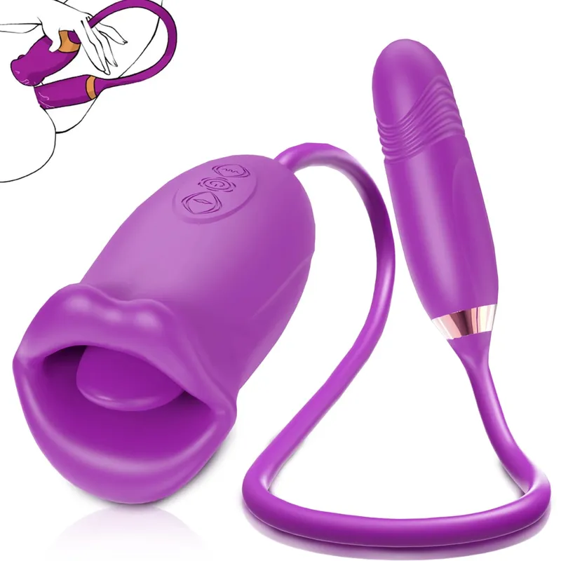 Sucking Vibrator for Women Biting Oral Mouth Thrusting Telescopic Dildo Tongue G-spot Nipple Clit Stimulation Female Sex Toys — image 1