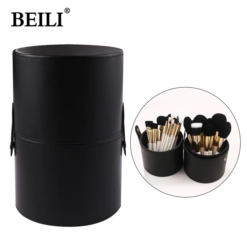 Makeup Brush Cylinder Brushes Storage Holder Organizer Travel Case for Cosmetic Tools PU Leather Big 1pcs — image 1