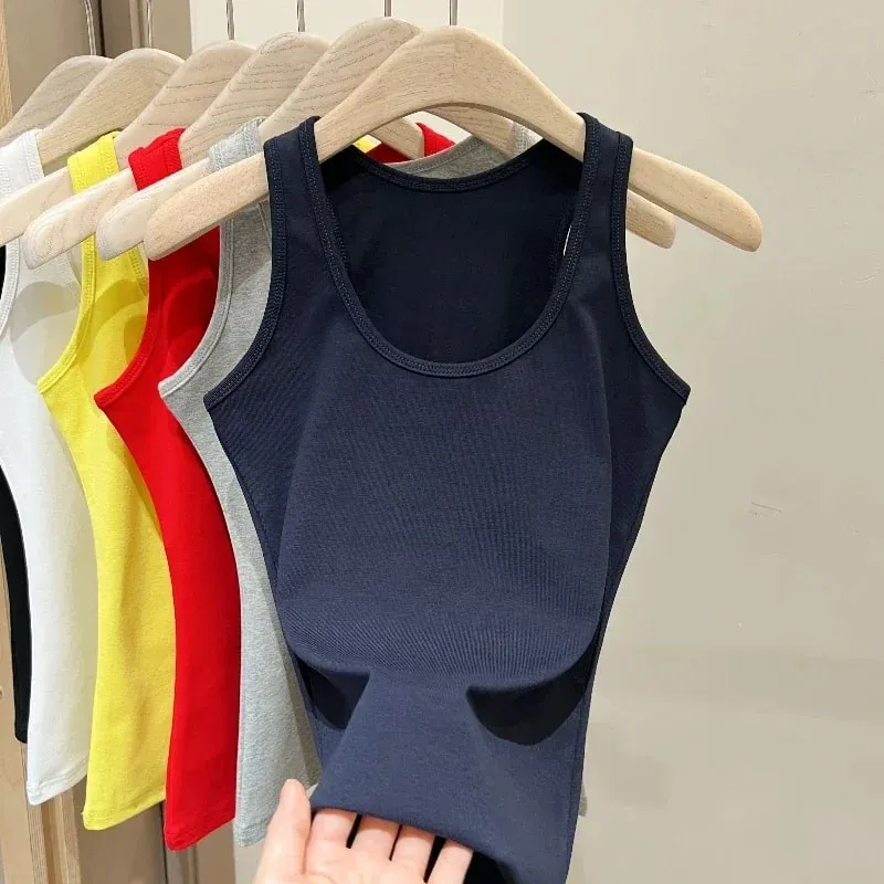 New Korean Style U-Neck Sleeveless Strap Tank Tops Slimming Base Layer Top Fashion Minimalist Design Summer Female Solid Camis — image 13