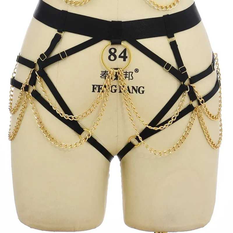 Gothic Elastik Body Harness Cage Bra Hollow Laraskan Set Pakaian Dalam Seksi Punk Halloween Feather Performance Pakaian Bondage Harness — image 15