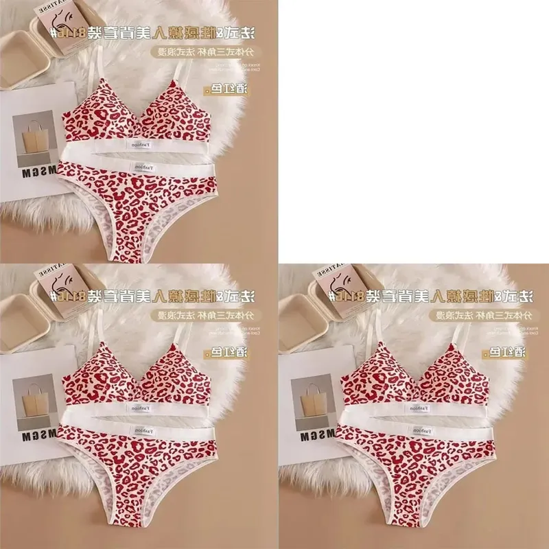 1/3/8Pcs Seamless Bra Set Low Waist Panties Leopard Bralette Sexy Lingerie Set Vneck Sport Brassiere Female Cotton Underwear Set — image 17