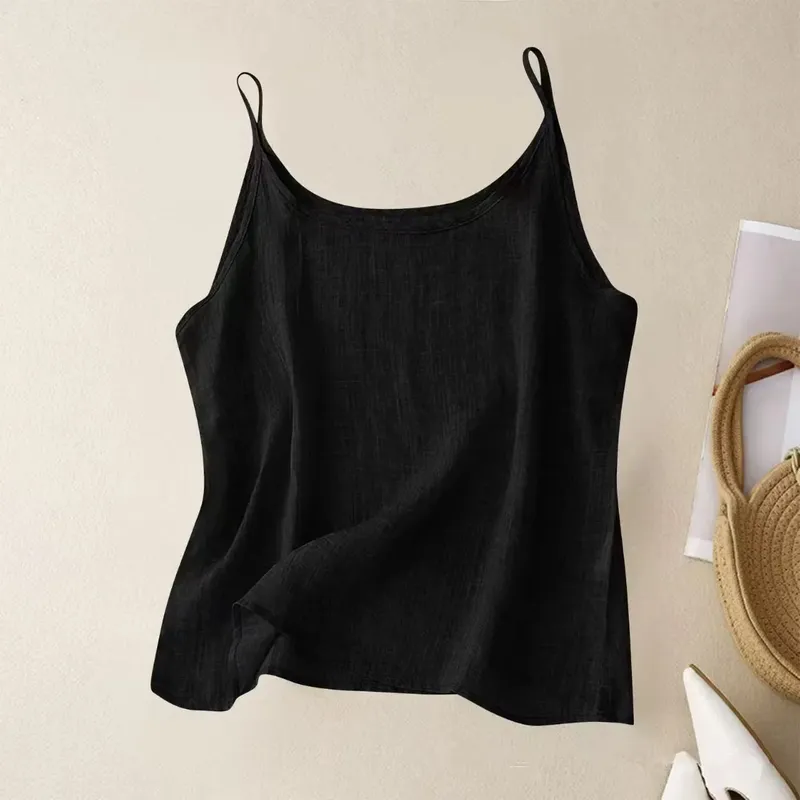 Vintage cotton and linen small camisole female summer thin bottoming vest loose thin cotton linen inner tops