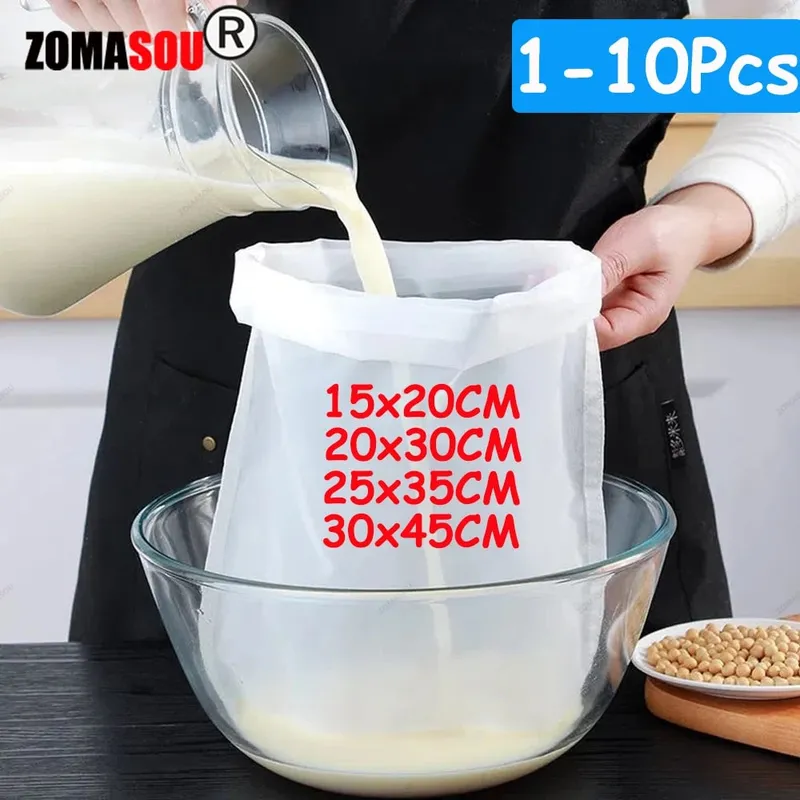 1-10Pcs 100 Mesh Soy Milk Wine Filter Bag Nut Milk Bag Tea Coffee Oil Yogurt Filter Net Mesh Food Reusable Nylon Filter Strainer — image 1
